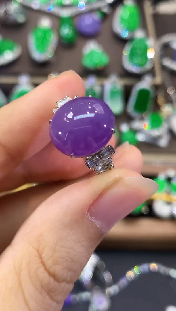 18K金镶嵌戒指翡翠泉**泉C108-定制 紫货有色差