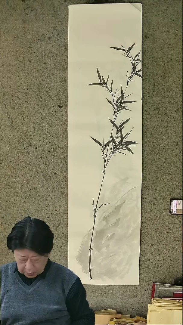国画四尺对开  墨竹条屏 34*138cm