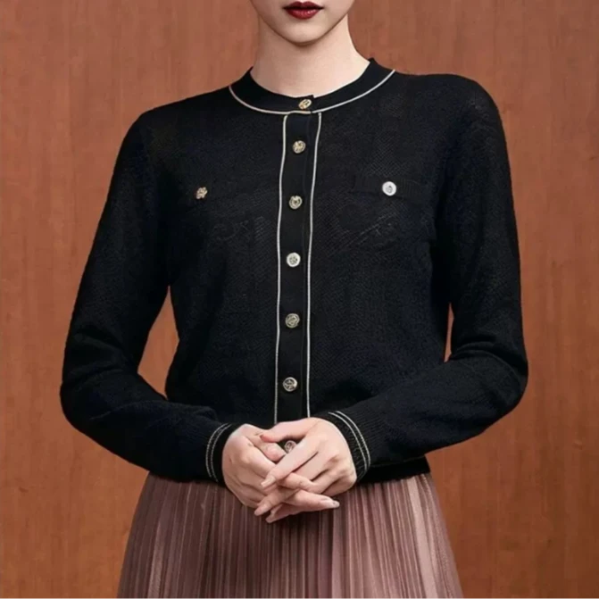 *25年长袖气质暗纹提花开衫针织衫（25DY91）