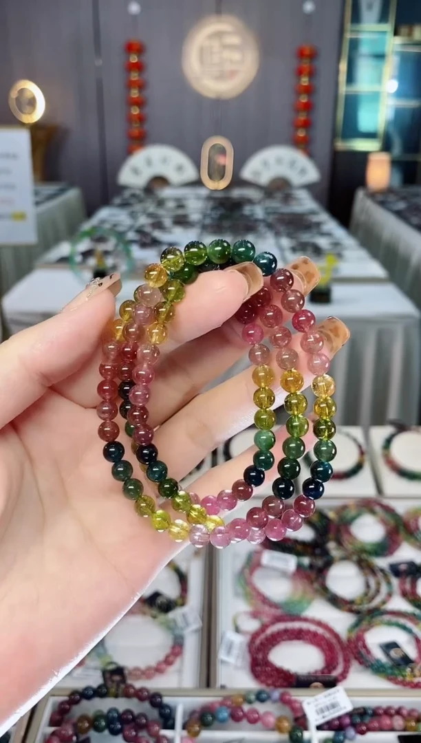 未镶嵌老矿碧玺彩虹透体三圈手串5mm+碧玺dan多样性发货一条
