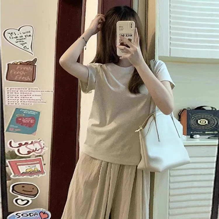 小个子夏季韩版修身短袖显瘦休闲风时尚洋气衣服女春游出行衣服