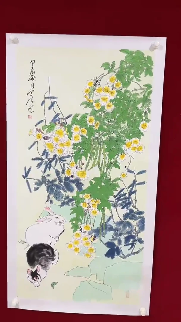 国画Y-宫涛老师绘画作品-8平尺花鸟（带中国画学会证书 ）
