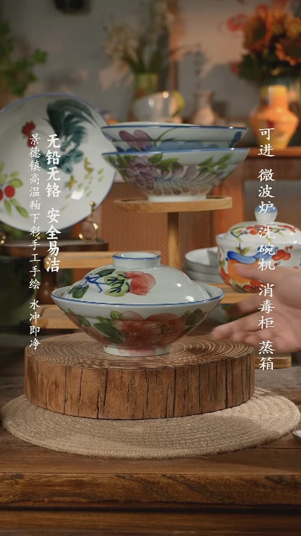 瓷景德镇高温瓷釉下彩手绘陶瓷