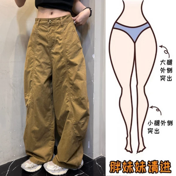 Aimeerosa/艾洛莎2025春夏新款廓形褶皱弯刀裤宽松显瘦垂感拖地裤