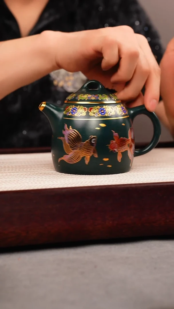 茶杯紫砂苏门答腊青 秦权 锦鲤珐琅彩