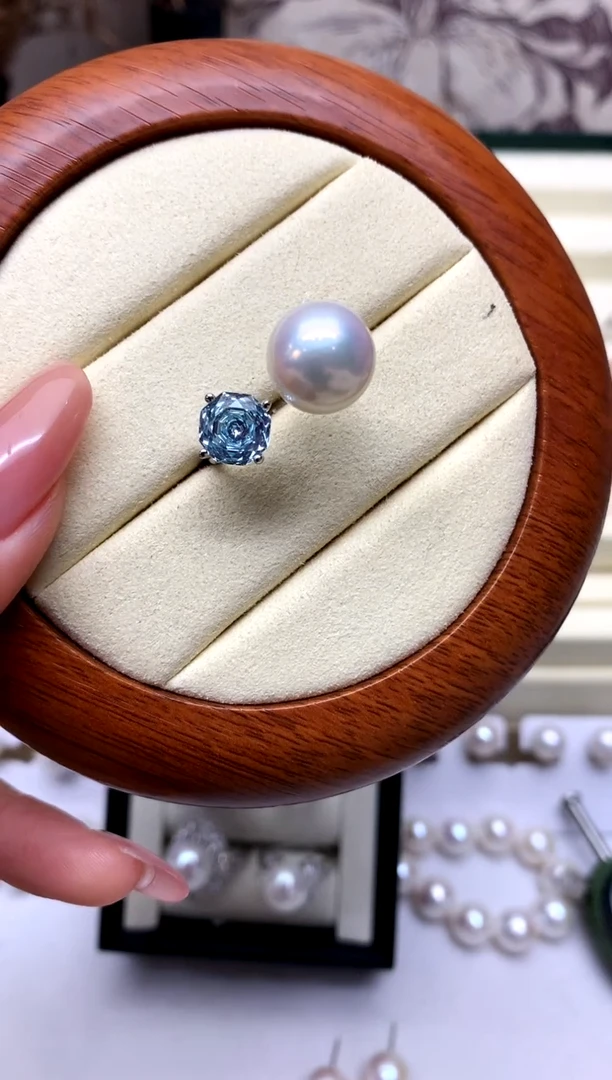 银S925镶嵌戒指淡水珍珠S925银淡水珍珠戒指