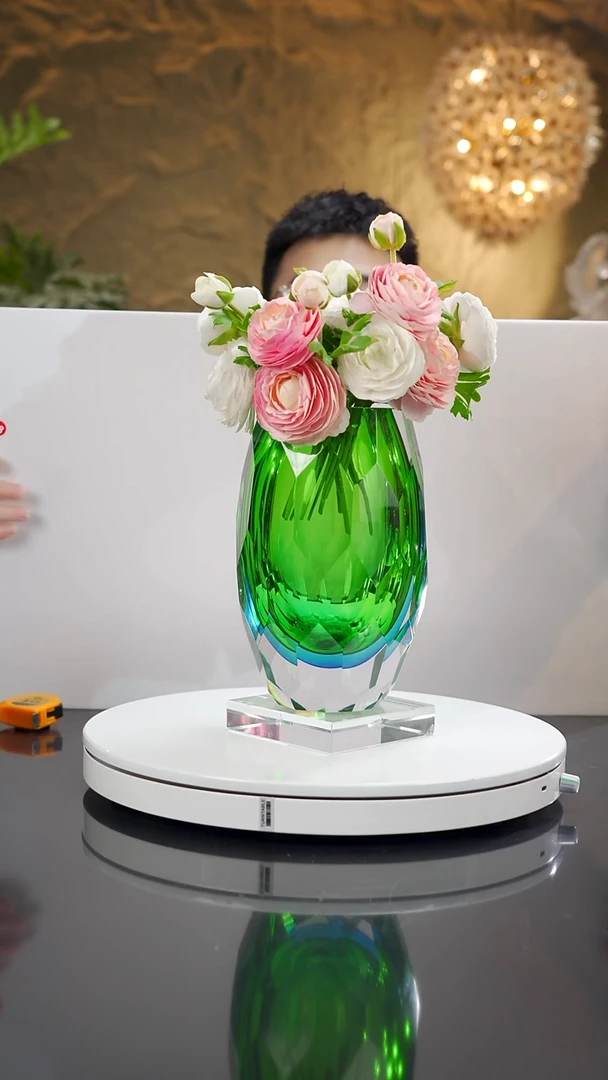 琉璃手工艺品福利蓝绿切面花瓶