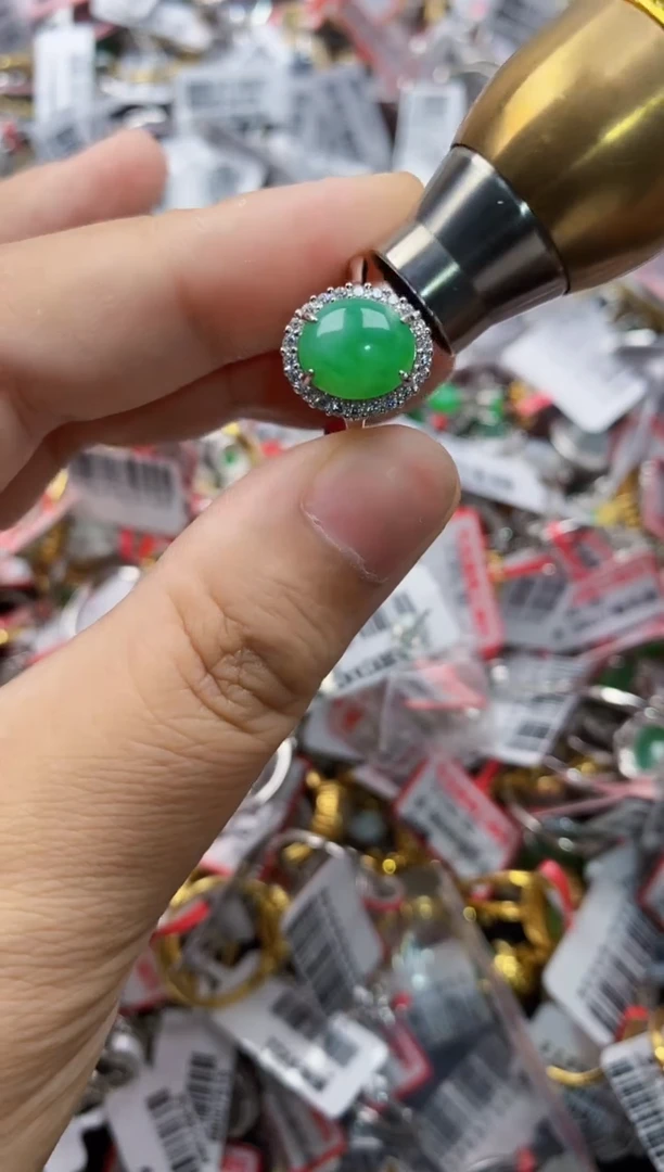 翡翠戒指银S925镶嵌2222---9