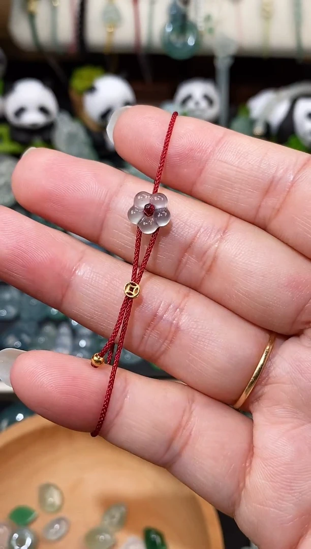 散珠翡翠小花手绳  手围15
