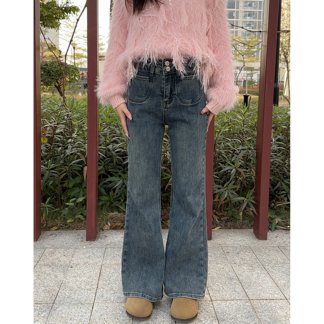 【冬款清货】8009加厚绒牛仔裤女小个子微喇裤冬款显高显瘦加厚保暖