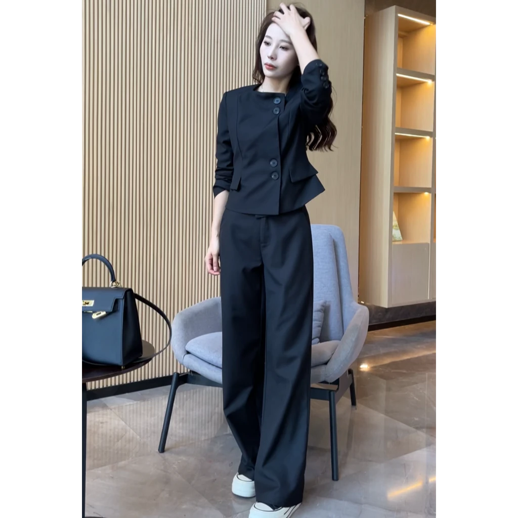 【梦婷家】新款气质高腰女神范外套+裤子两件套-24380小众