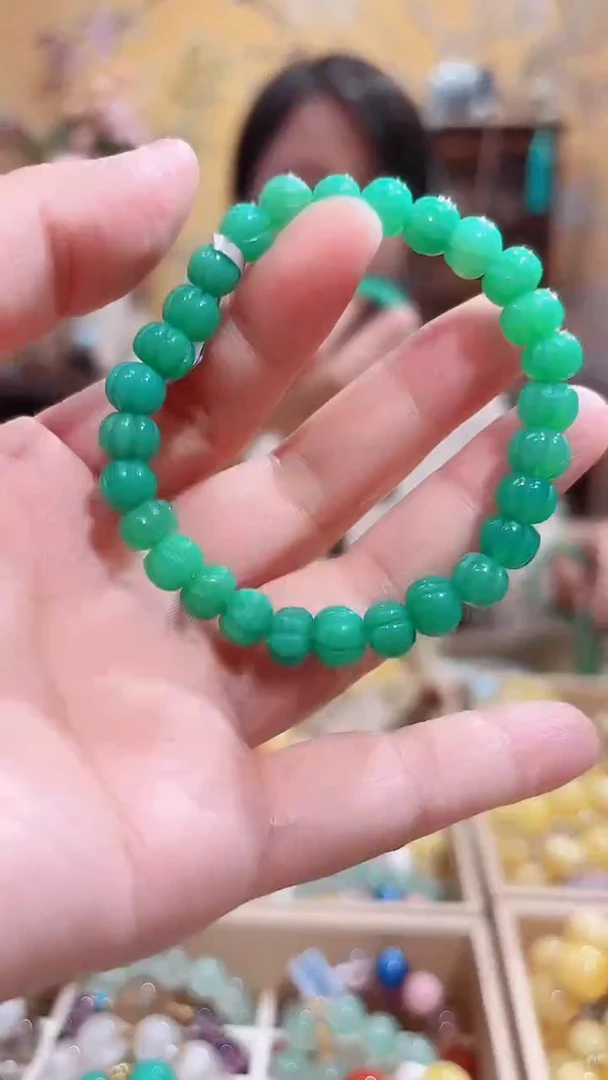 未镶嵌手链石英质玉，天然澳玉南瓜珠设计款7+（多样性发货其一）