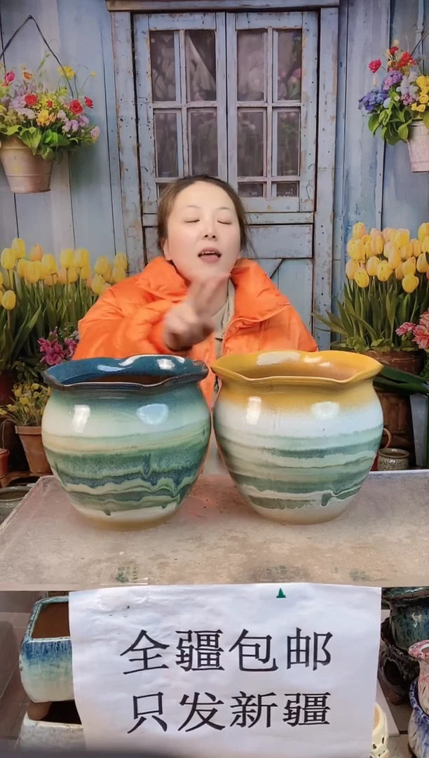 005 荷叶口山水两个装  口20高18