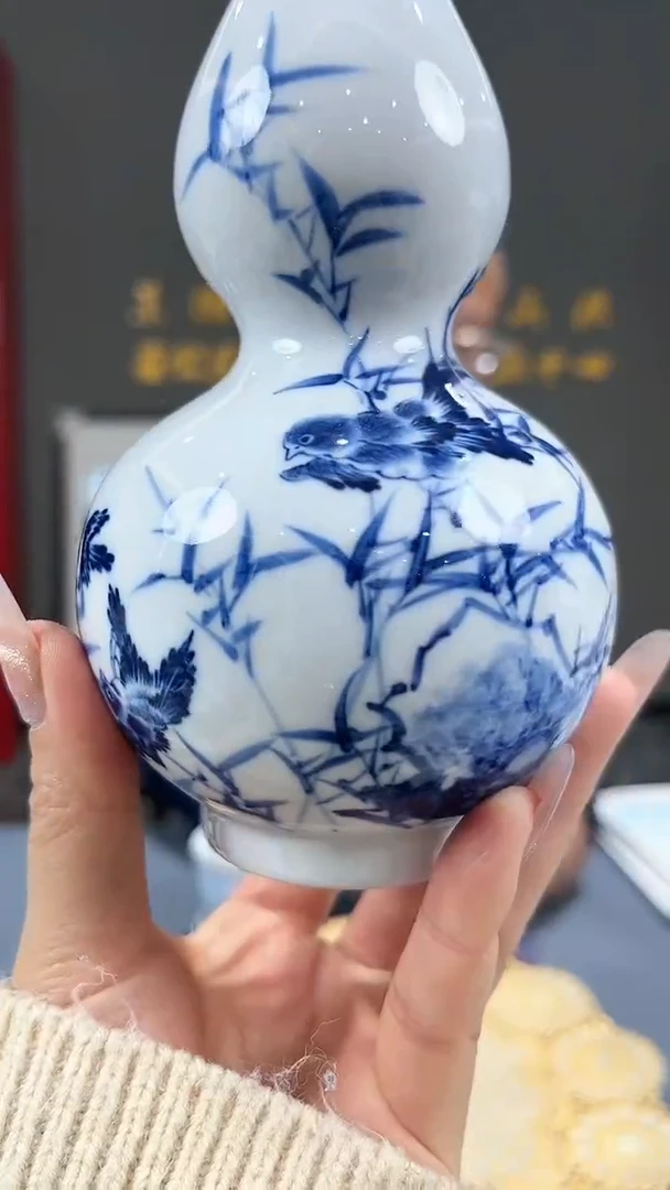 【闪购商品】官窑瓷画院566官窑瓷画院卢雁竹子葫芦瓶