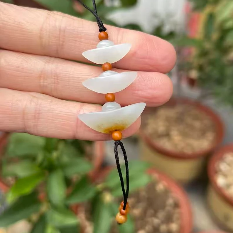 天然新疆和田玉精雕元宝包链手机链招财进宝挂件和田玉小众珠宝