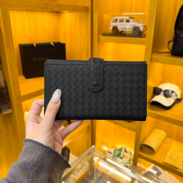 BVZOSOT VOLUME头层胎牛皮纯手工编织卡包零钱包长款多卡位三折叠