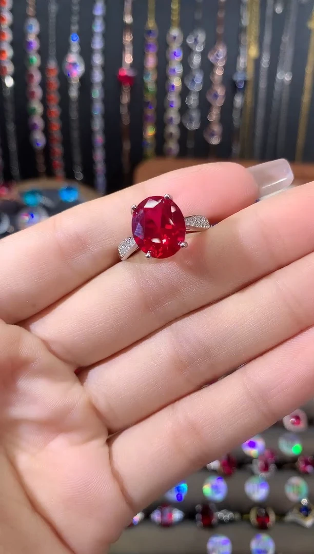 无925银鸽血红色戒指银1012