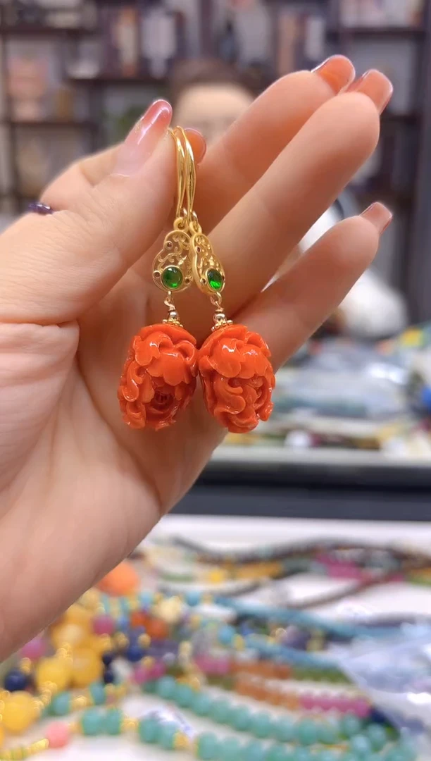 【闪购商品】玛瑙/玉髓耳坠14K金镶嵌E763