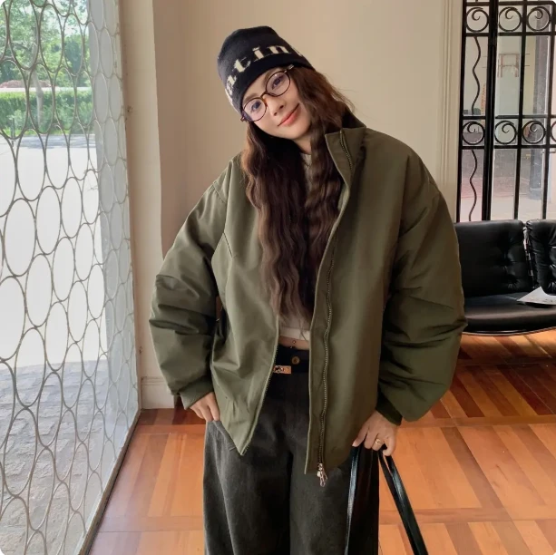 美式飞行服夹克棉服男女同款新款立领棒球服夹棉中性风宽松短外套
