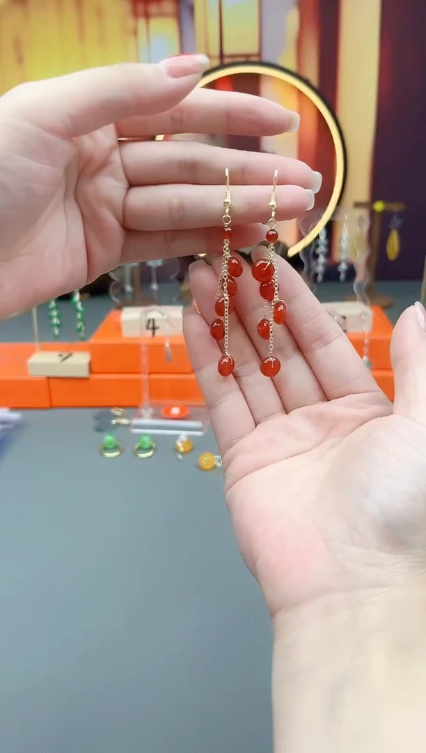 银S925镶嵌耳钉玛瑙/玉髓208