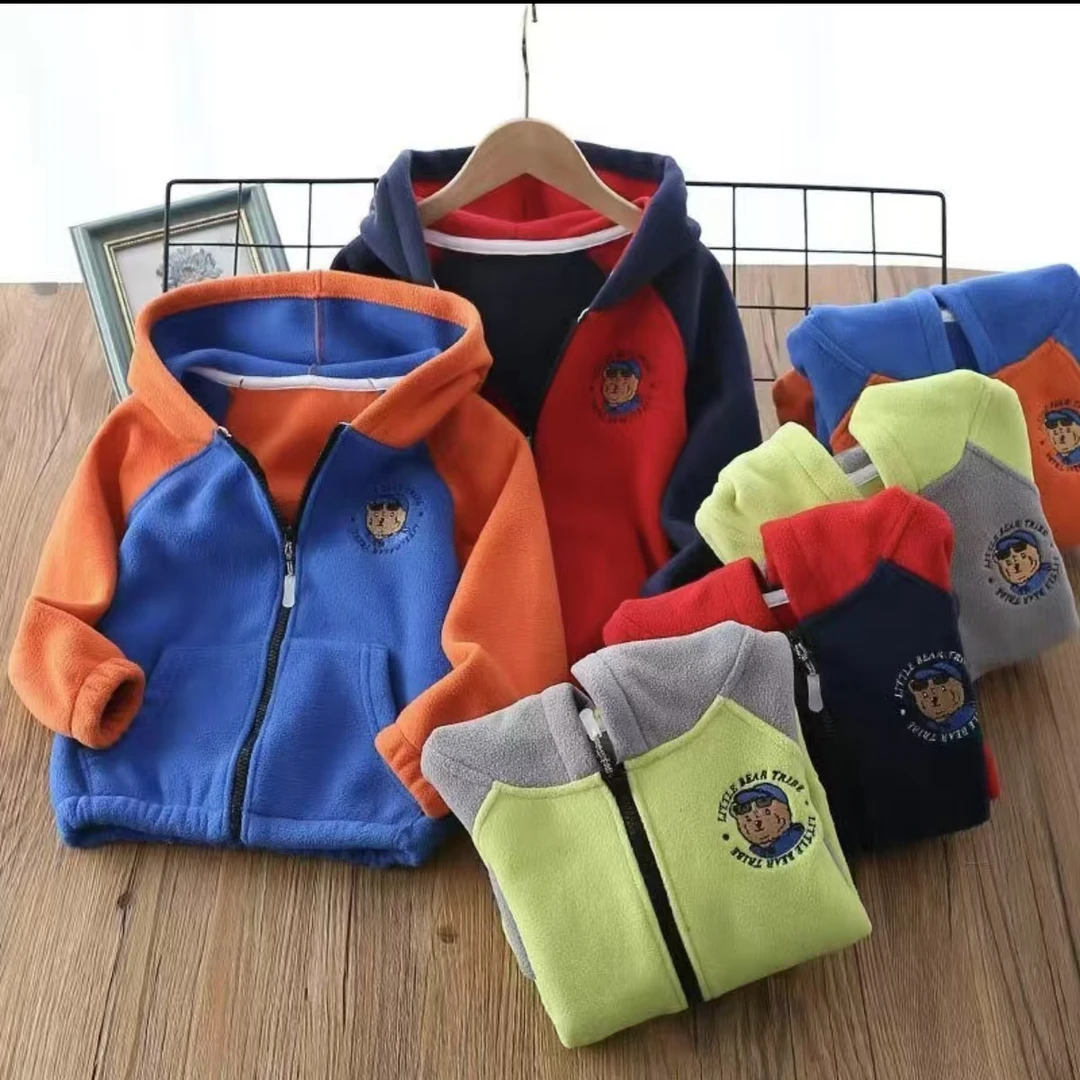 5号链接新款4-14岁春秋摇粒绒外套男宝女宝刺绣休闲连帽洋气春款