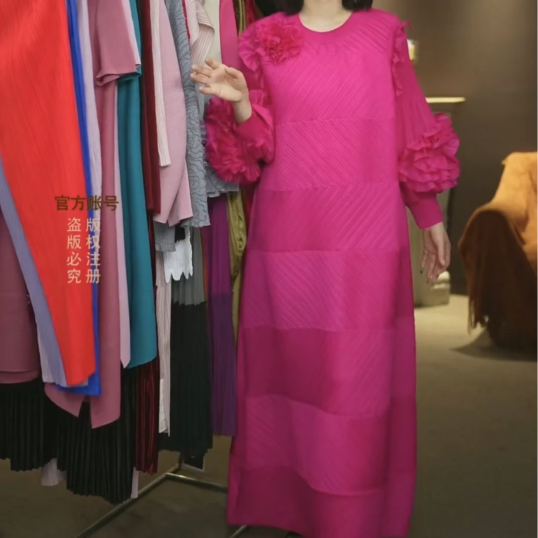 【玫瑰女人】2025春秋新款时尚长袖连衣裙盘花设计师轻奢显瘦妈妈装