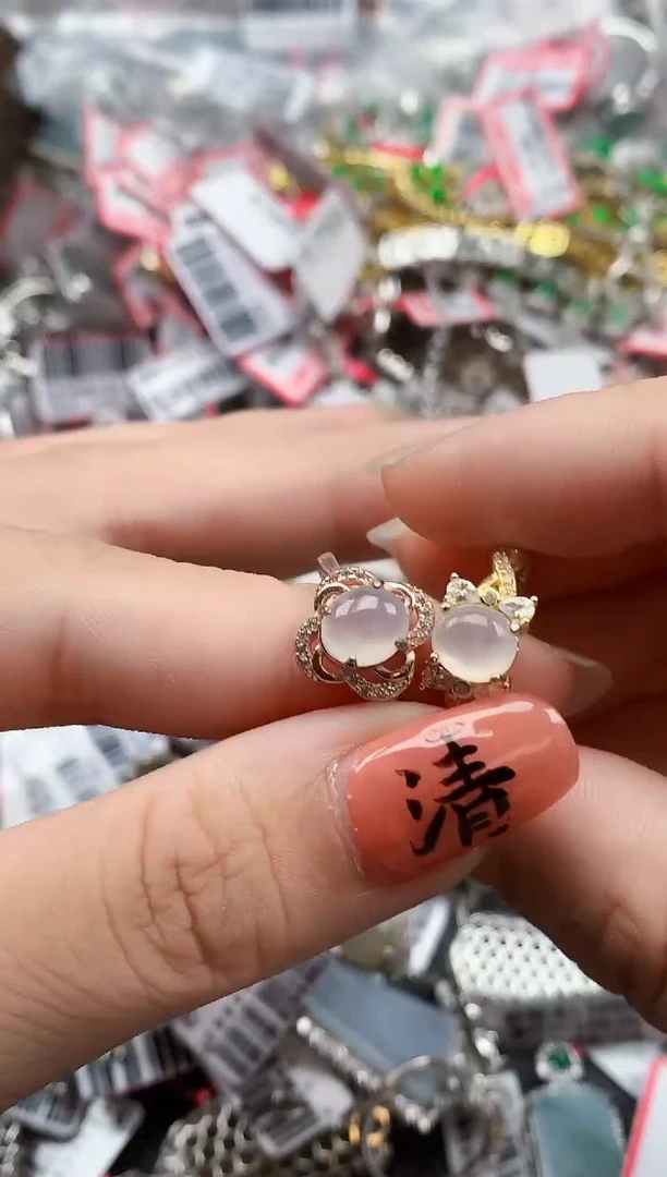 银S925镶嵌戒指翡翠天然A货缅甸翡翠