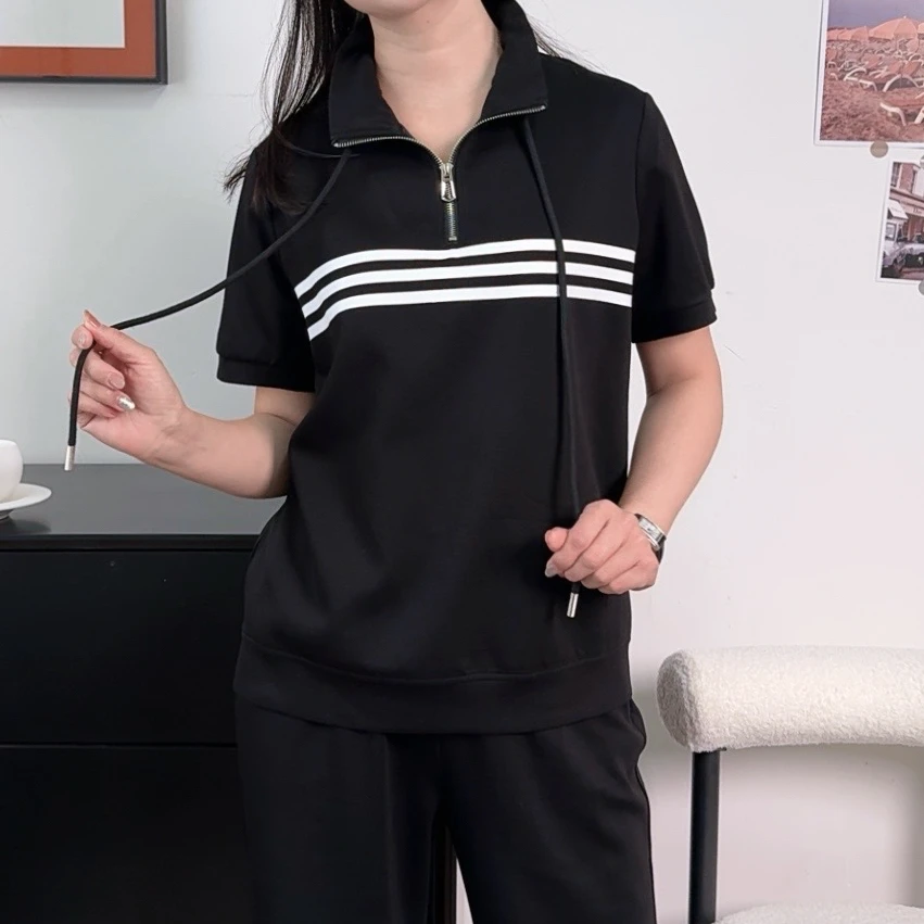 大码套装新款夏季时尚休闲显瘦遮肉女装百搭舒适纯色