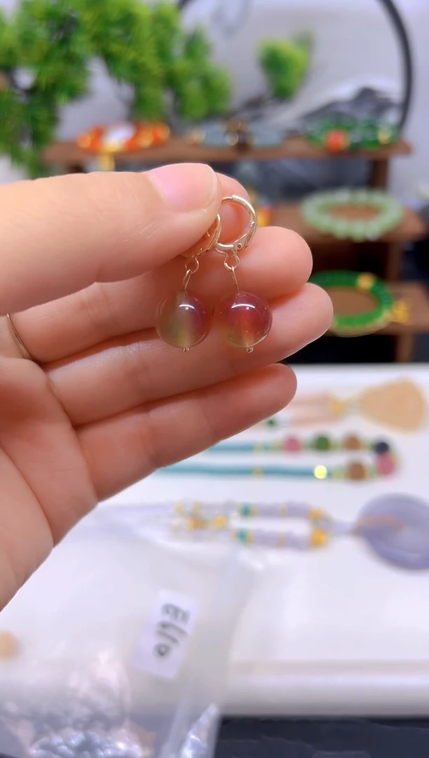 西瓜碧玺耳饰14K金镶嵌E610