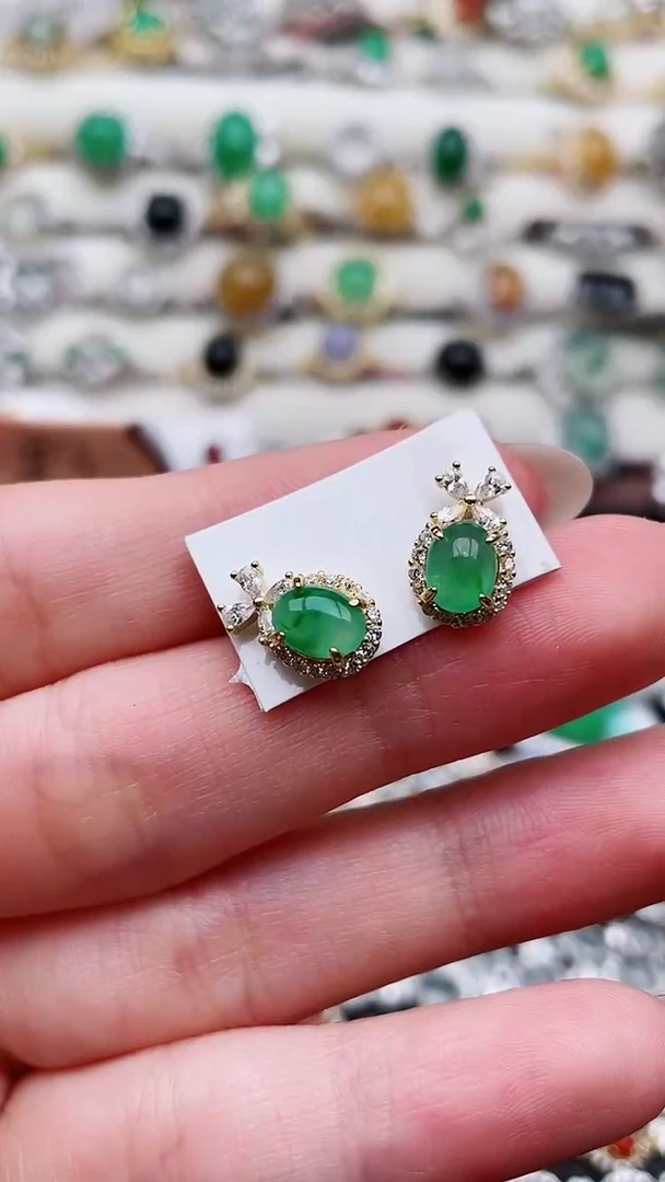 银S925镶嵌翡翠耳饰133