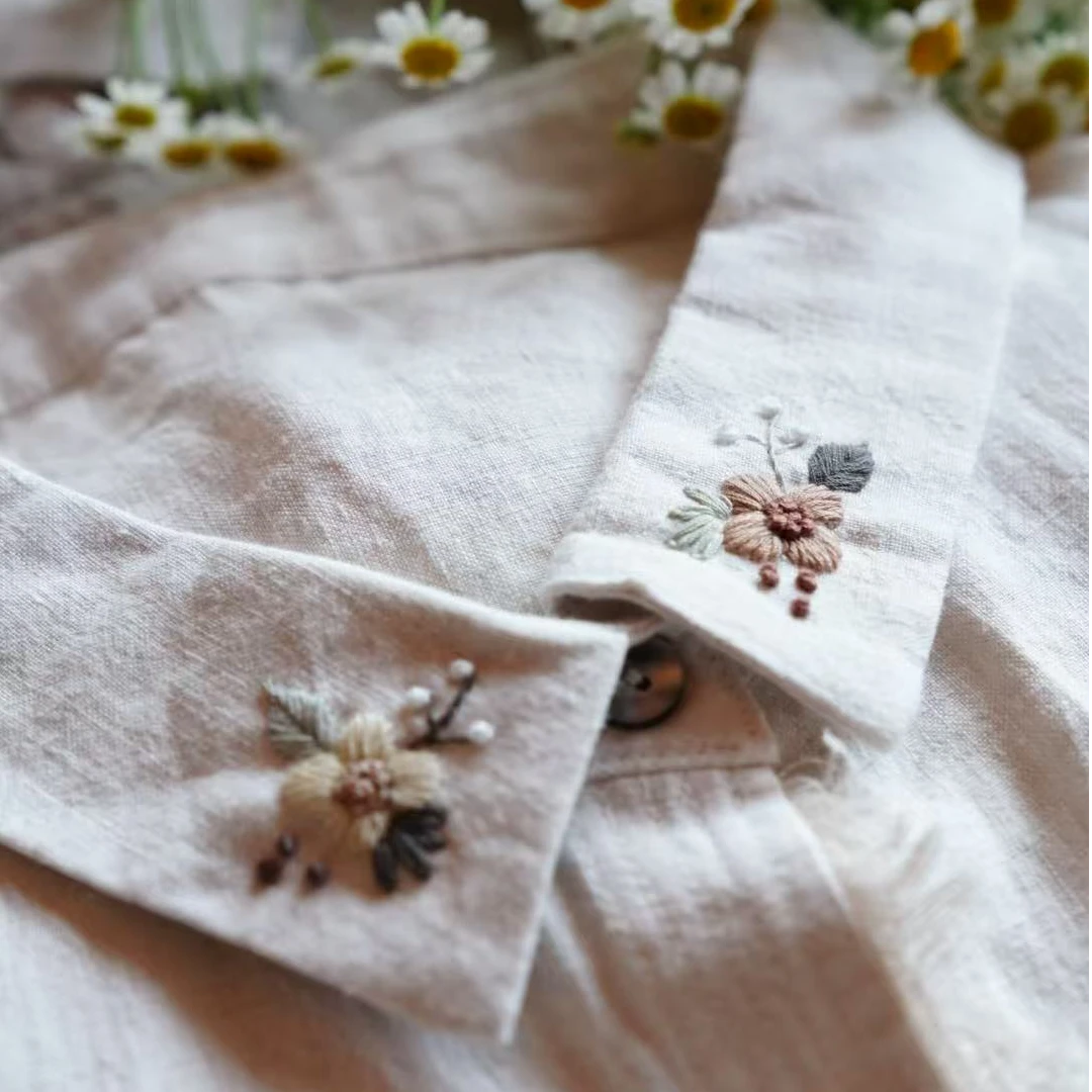 【汉麻手工绣衬衫】纯汉麻衬衫手工绣复古大板衬衫绣花衬衣长袖