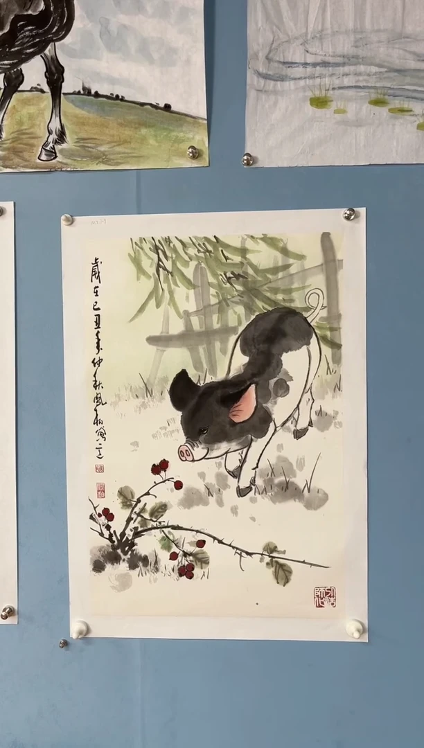 国画麻*马凤柏生肖小猪图