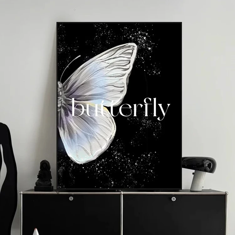 【现代蝴蝶】客厅装饰画黑白极简沙发背景墙挂画摆落地小众艺术壁画