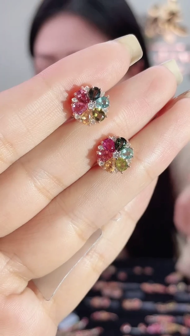 银S925镶嵌耳饰碧玺耳饰