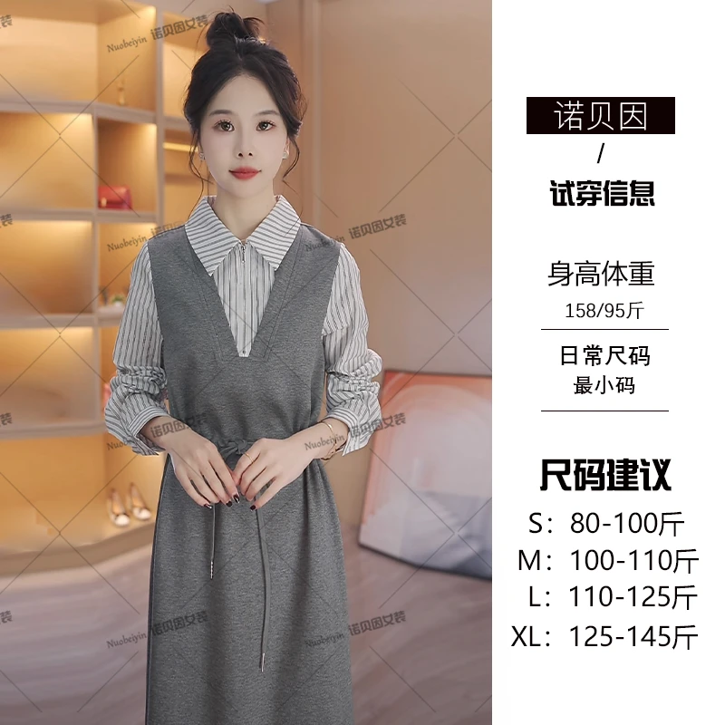 nuobeiyin/诺贝因春季收腰显瘦通勤假两件连衣裙a字裙 NTS682146