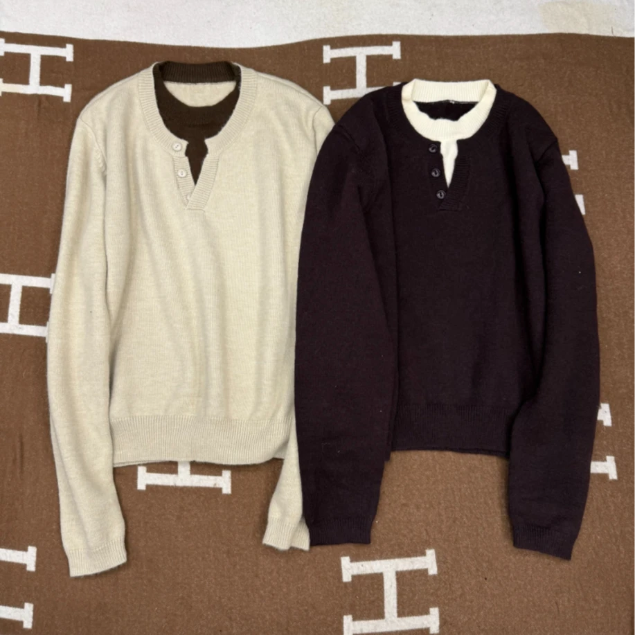 SuSu-283新款极简百搭加厚拼接假两件长袖套头毛衣