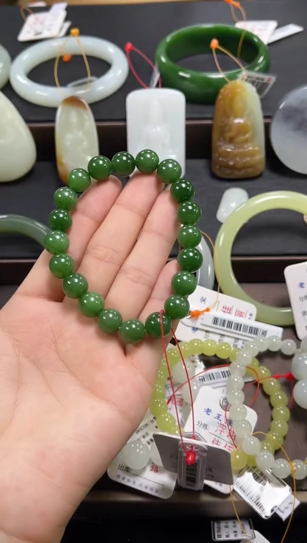 未镶嵌手串和田玉卡10俄七碧玉  圆珠3颗内裂9012830