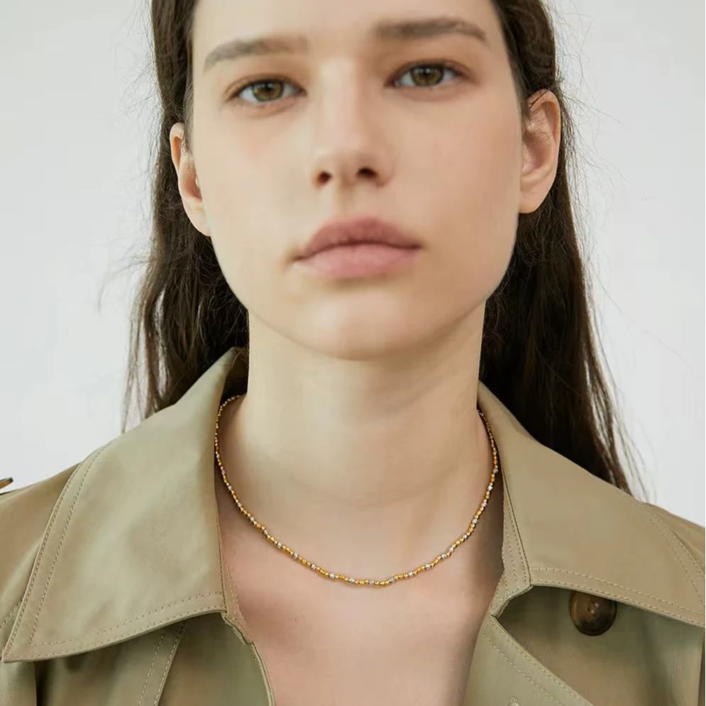 链子925银 Fan~梵花 S925银双彩项链轻奢时尚气质金色