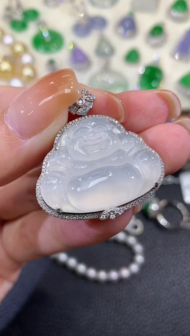 吊坠(不含链)18K金镶嵌翡翠A53