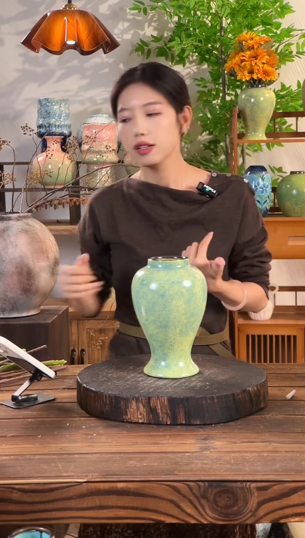 [绿野仙踪-中号美人花瓶】复古绿色陶瓷花瓶干花鲜花陶罐桌面斗柜