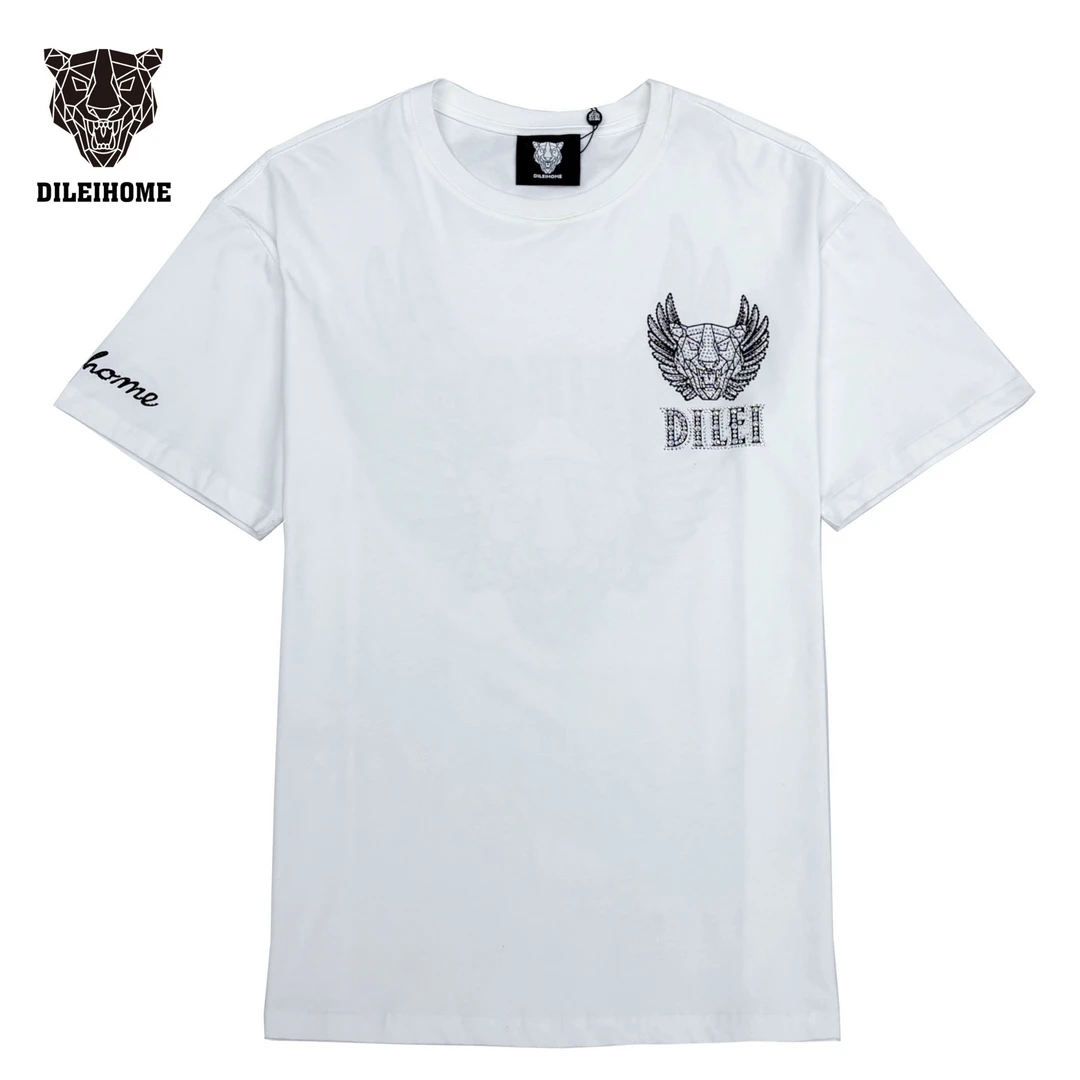DILEIHOME帝垒M222DT6192短袖T恤印花烫钻时尚轻奢夏季纯棉休闲