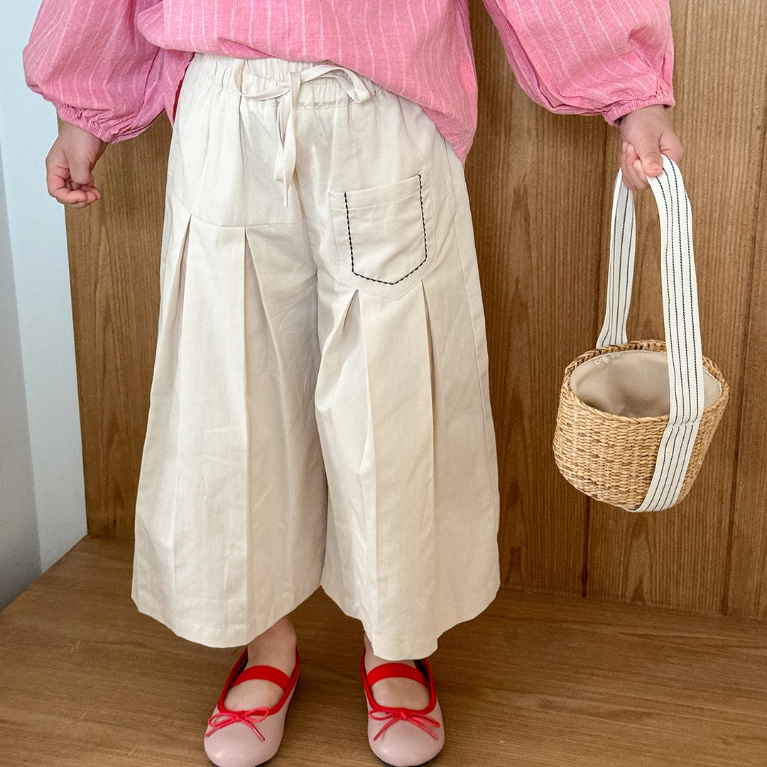 现货【织禾】100%棉九分裤5411女童春装时尚舒适百搭休闲阔腿裤