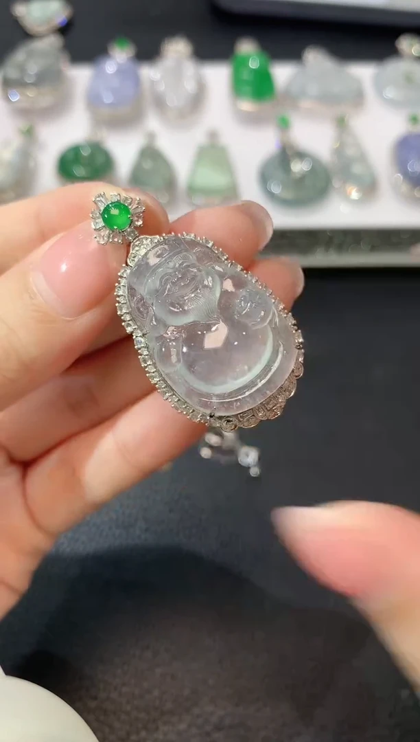 翡翠18K金镶嵌吊坠(不含链)A86