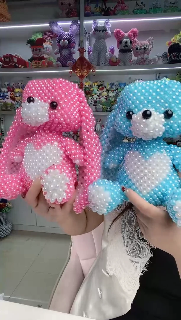 玻璃1001卡8马贝彩情侣垂耳兔材料包一蓝一粉