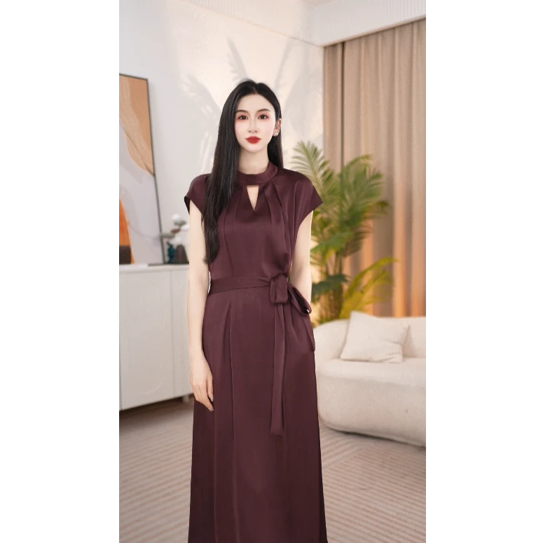 时尚长裙连衣裙纯色中国风礼服裙子显瘦25B077