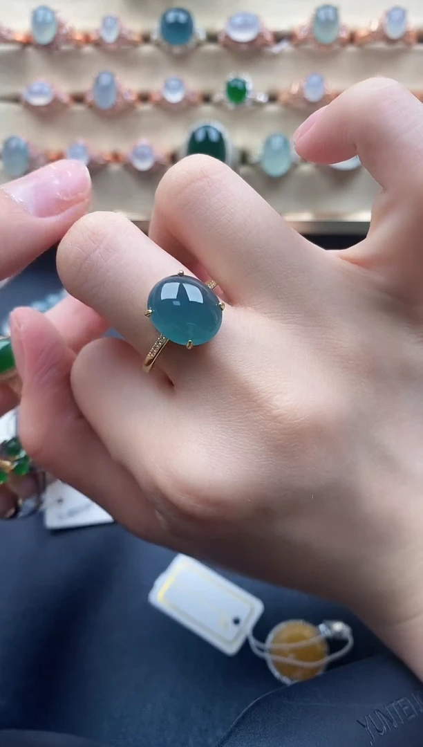 翡翠戒指银S925镶嵌天然a货翡翠