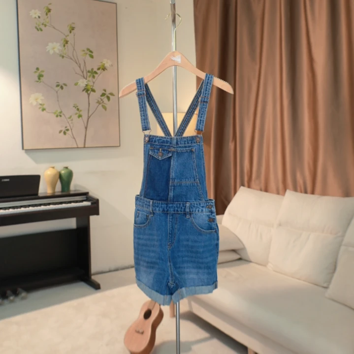 G601 翻边裤脚牛仔背带裤女 835A93