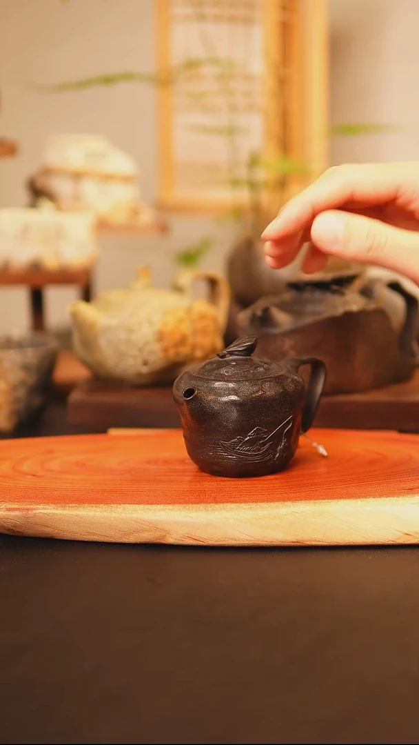 西施壶，爆胎手工雕刻送杯子，庄老师作品