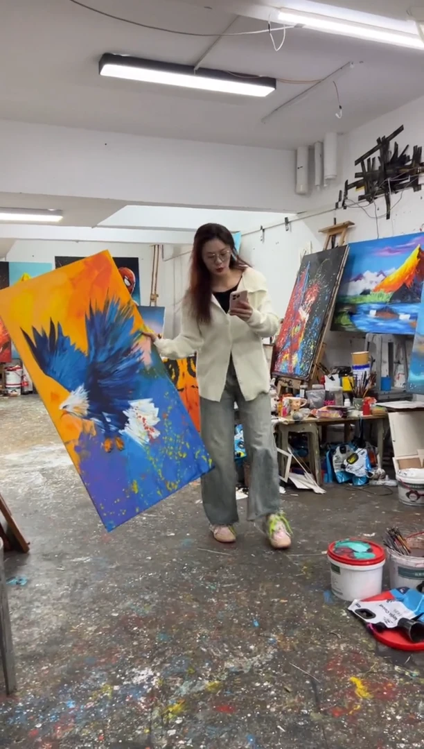 【闪购商品】丙烯画丫丫刮刀鹰加框