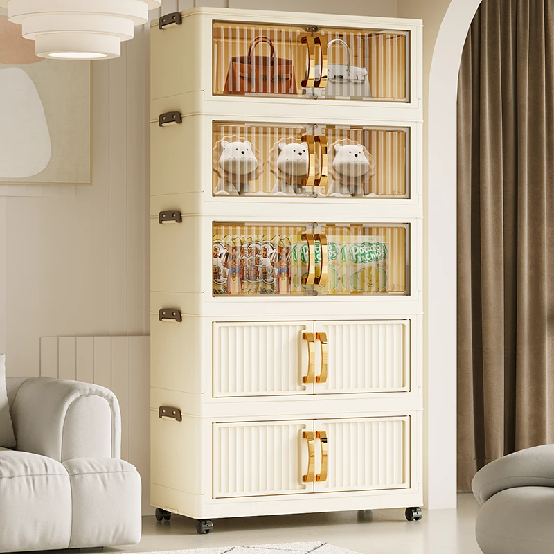 【拍四发五】竖纹55cm直径D1加厚折叠式收纳柜家用多层双开门置物柜